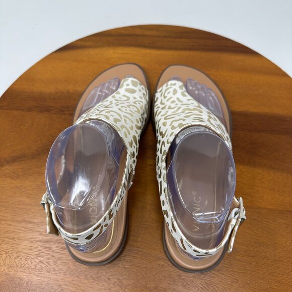 Vionic Ella Leather Thong Sandals White Leopard Size 8 - Picture 6 of 12